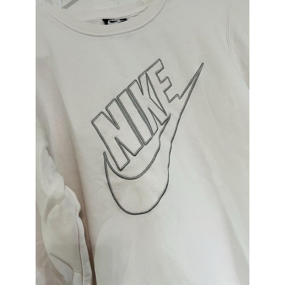 Nike Crewneck Long Sleeve Sweatshirt White Embroidered Outlined Swoosh Logo S - Picture 3 of 8